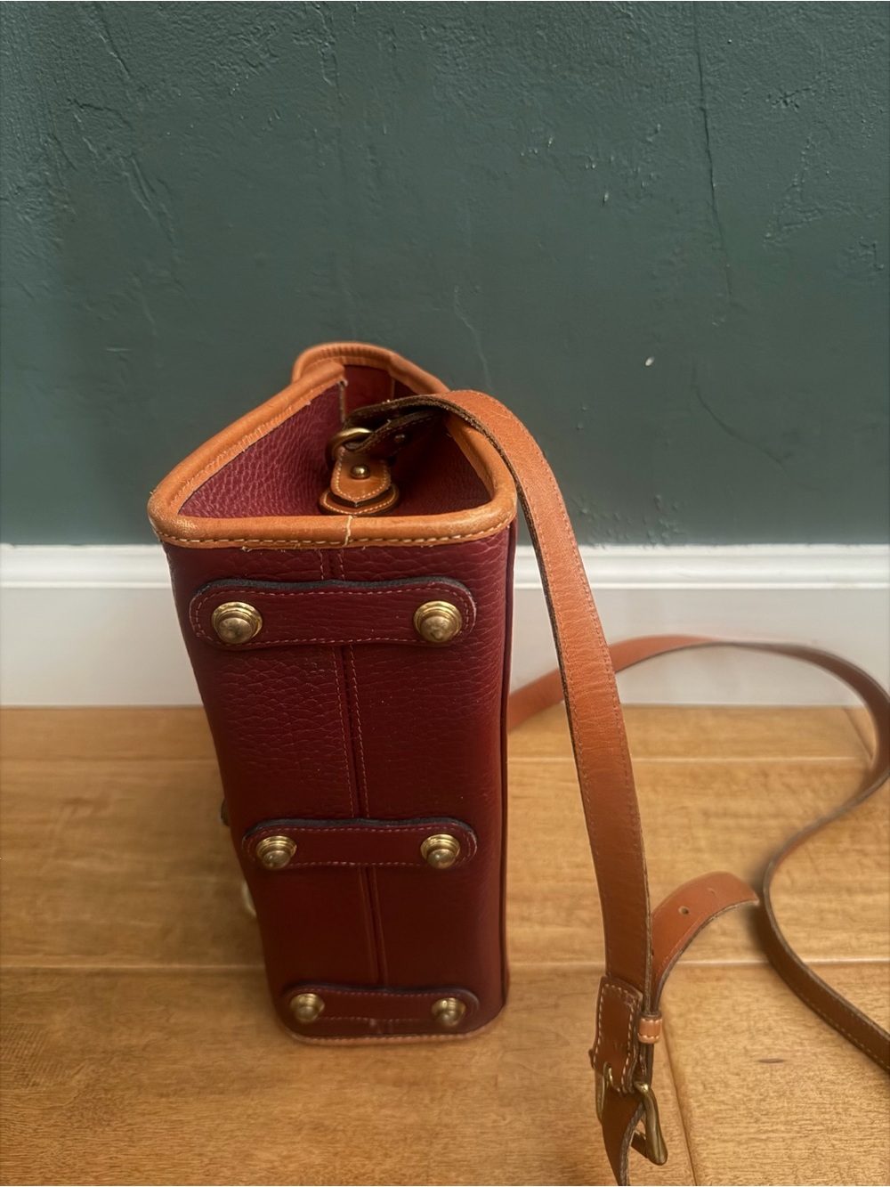 Dooney & Bourke Red Leather Crossbody with Tan Trim - Picture 7 of 7